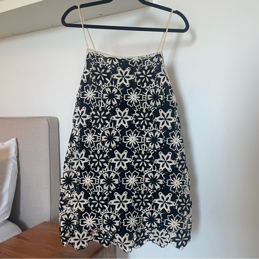 ZARA Floral Lace Overlay Mini Dress- Black and White